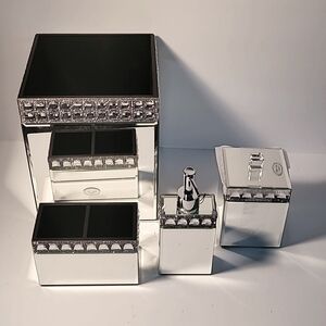 Mirror and Stone Embellished Bath Accessories Set BNWT Never Used